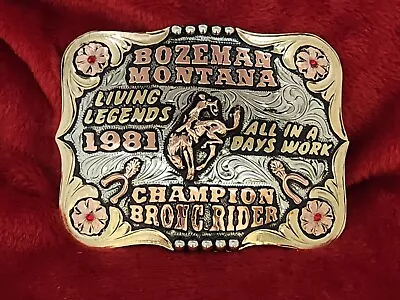 Champion Rodeo Trophy Belt Buckle☆1981☆bozeman Montana Bronc Riding ☆rare☆204 • $175