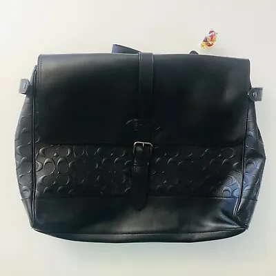 Hudson Messenger In Signature Leather (coach F50052) Black/black Antique Nickel • $450