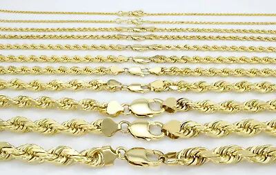 $714.99 • Buy 14K Yellow Gold Solid 1mm-10mm Rope Chain Diamond Cut Pendant Necklace 16 - 30 