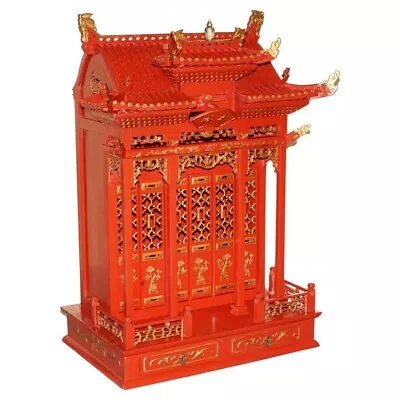 Rare Oriental Chinese Export Vintage Pagoda Top Red Cabinet Very Decorative • $4918.15