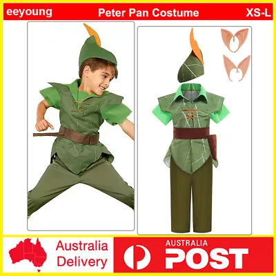 Kids Boys Girls Peter Pan Cosplay Costume Party Fancy Dress Up Book Week Outfits • $41.51