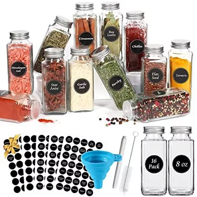 Spice Jars With Label 8oz 16pcs 8oz Glass Spice Jars With Shaker Lids 16pack Squ • $32.36