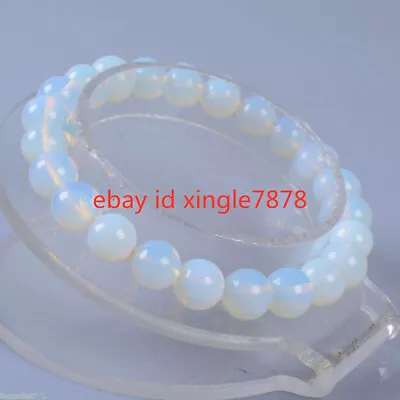 Natural 10mm White Opal Moonstone Round Gemstone Beads Stretch Bracelet 7.5  AAA • $2.69