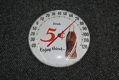 Vintage Coca Cola 12  Thermometer-Ohio Jumbo Dial Enjoy Thirst 5 Cent Coke • $39.99