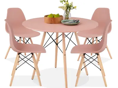 Dining Table Set Round 4 Chairs Breakfast Small Space Pink Mid Century Modern • $339.99