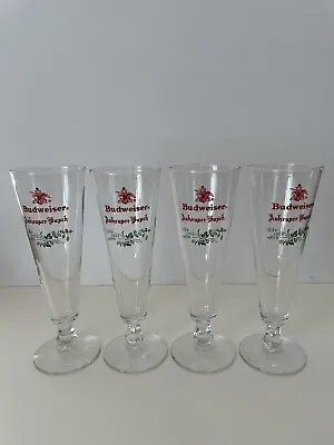 Vintage Set Of 4 Budweiser Fluted Holly Acorn Pilsner Glass Stemmed Beer Glasses • $19