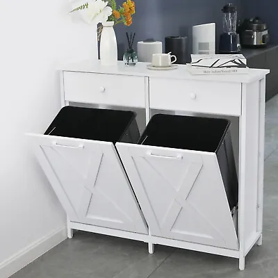 Double Tilt Out Trash Can Cabinet 2x10 Gallon Kitchen Bin Holder Laundry Cabinet • $155.99