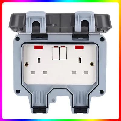 £14.90 • Buy 13A 2 Gang Waterproof Outdoor Storm Switched Socket Double IP66 Outside Use Safe