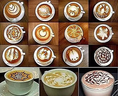 16 Pcs Coffee Stencil Templates Latte Cappuccino Cake Cream Decoration • £2.49