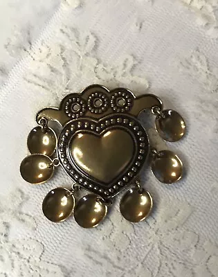 Vintage Kalevala Koru Bronze Brooch Heart Finland Signed Made In Finland • $52