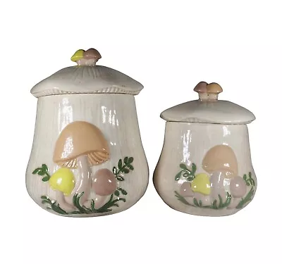 Ceramic Pottery Mushroom Cookie Jar Set Of 2 - 9.5  Tall And 7.5  Tall • $27