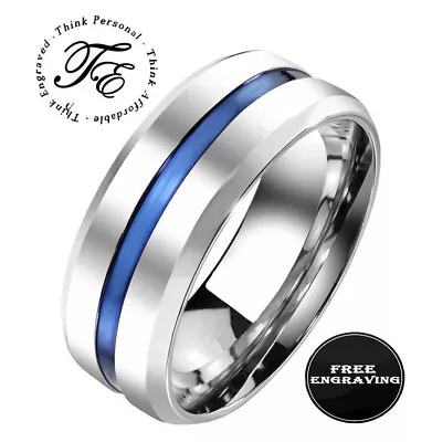 Personalized Men's Thin Blue Line Promise Ring - Engraved Handwriting Ring • £17.85