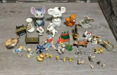 Large Lot Of 36 Random Miniature Figurines Mice Birds Unicorn Raggedy Ann Etc • $40.45
