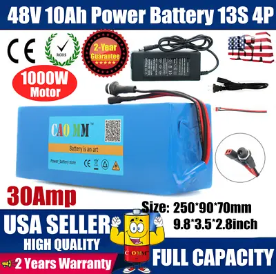 48V 10Ah Lithium Li-ion Battery Pack For ≤1000W Ebike Electric Bicycle Motor 30A • $131.96