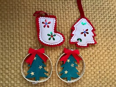 Lot/4 Vintage Christmas Ornaments 3”Handmade Fabric Felt And Wicker Rattan • $6.99