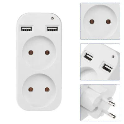 £8.21 • Buy European Power Adapter Plug Double Socket Dual USB Socket Outlet Strip EU Plug