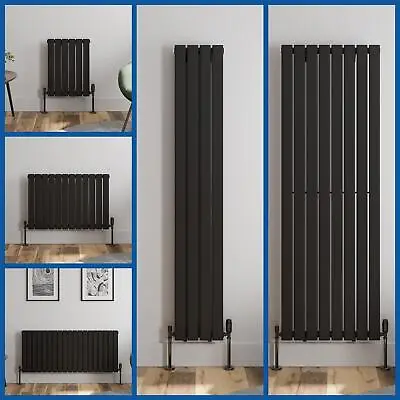 Designer Radiator Flat Panel Horizontal Vertical Single Double Heating Black • £64.77