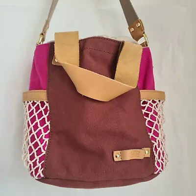 Ugg Australia Canvas Pouch Drawstring Shoulder Bag Pink Beige Meduim • £35