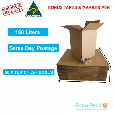 50 X Tea Chest Cardboard Moving Packing Storage Boxes + Packing Materials  • $269