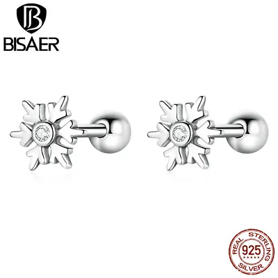 $7.57 • Buy Bisaer Authentic S925 Sterling Silver Beautiful Snowflake Earrings Women Jewelry