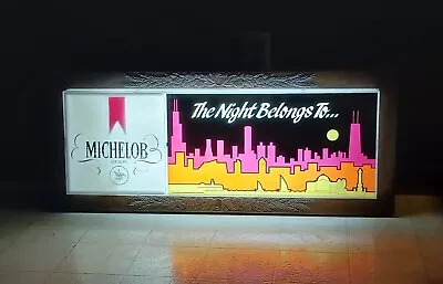 The Night Belongs To MICHELOB Bar Light 1990- Chicago Skyline NICE!!! • $129.99