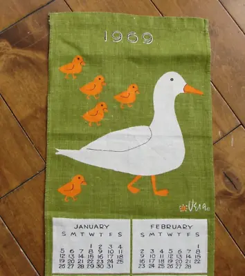 Vintage Vera Neumann 1969 Calendar Goose Duck Linen Tea Towel Vera Sign Ladybug • $29.26