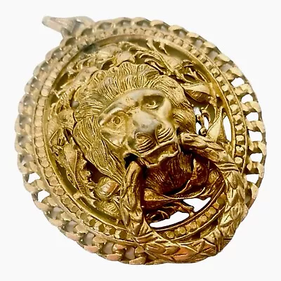 Vintage Gold Tone Door Knocker Large Gold Tone Lion Head Pendant. • $24