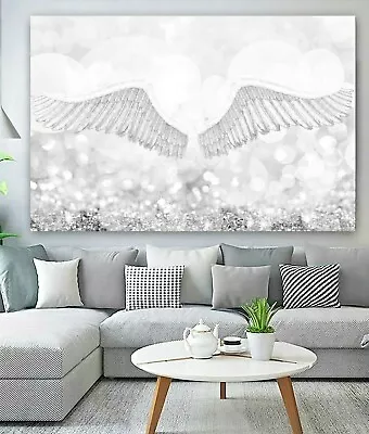 Silver White Angel Wings DEEP 30mm FRAMED CANVAS WALL ART PICTURE Or PAPER PRINT • £8.49