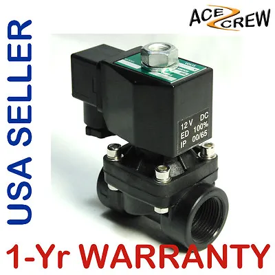 3/4 Inch NPT 12V DC VDC GRAVITY-FEED Large Plastic Nylon Electric Solenoid Valve • $23.98