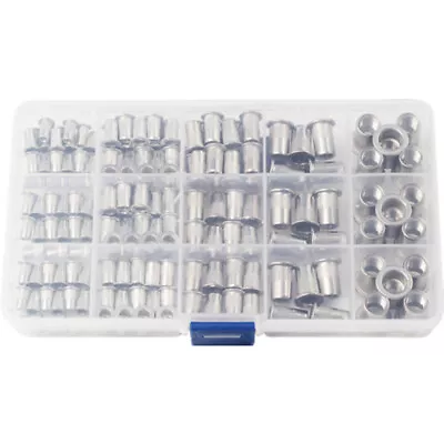 104Pcs Rivet Nut Flat Head Threaded Insert Aluminum Steel Nutsert Set Kit M3-M8 • £8.03