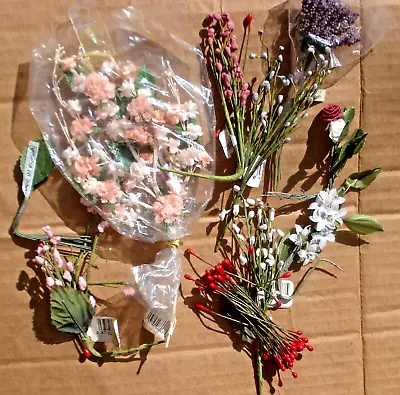 Miniature Faux Artificial Flower Bunches Vtg NOS Lot Of 9 Pieces • $8.99