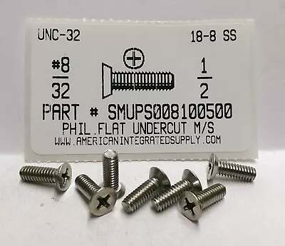 #8-32x1/2 Undercut Flat Head Phillips Machine Screws Stainless Steel (50) • $11.75