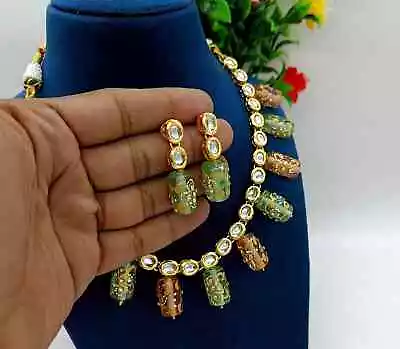 Indian Bollywood Kundan Gold Plated Fashion Jewelry Meenakari Beads Necklace Set • $32.99