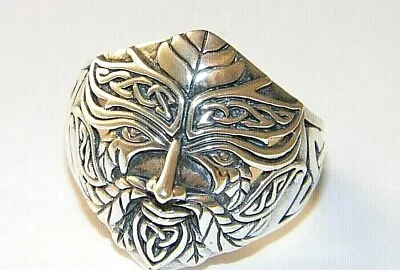 Handcrafted Oxidized.925 Sterling Silver Celtic Green Man Ring-Custom Size • $47.77