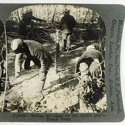 Soldiers Laying Barbed Wire Stereoview C1918 Keystone WW1 France Camp Card H1381 • $14.95