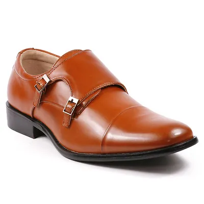 Men's Cognac Brown Double Monk Strap Oxford Dress Classic Shoes • $19.99