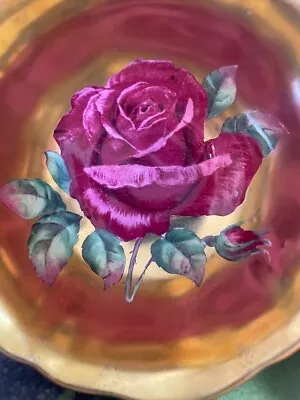 Paragon Teacup Floating Red Cabbage Rose On Gold Pink Exterior • $160