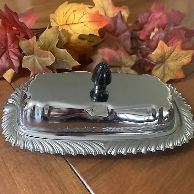 Vintage Chrome Metal Covered Butter Dish W/ Lid Kitchen Holidays Dining Meals • $9.95