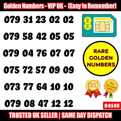 £14.95 • Buy Gold Easy Mobile Number Memorable Platinum Vip Uk Pay As You Go Sim Lot - B414b