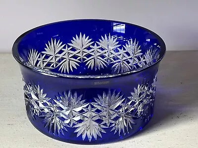 Cobalt Blue XL Cut To Clear Lead Crystal Serving Bowl / Center Piece Poland EUC • $175