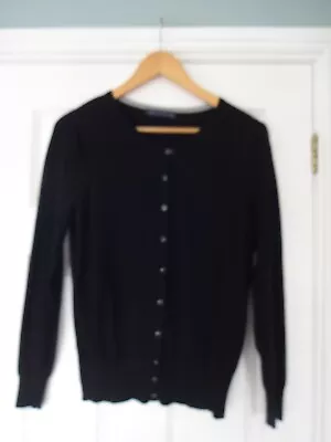 M & S Size 16 Black Cardigan Gathered Sleeve Head Viscose Elastane Classic • £6.99