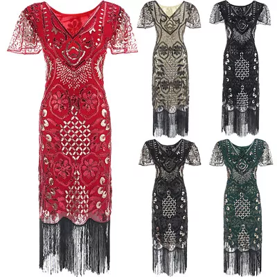 Vintage Great Gatsby Flapper Dress Charleston Sequin Fringe 1920s Dresses 6-20 • £30.23