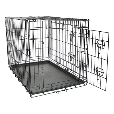 42  Metal Dog Cages Puppy Foldable Carrier Crates Pet Training Kennel Black XL • £52.99