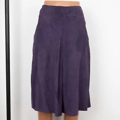 CELINE Women's Leather Purple A-Line Fit & Flare Skirt Size 40 Made In FRANCE • $129.50