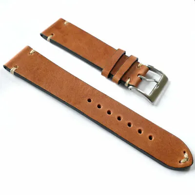 20mm High Quality Brown Hand-Stitched Italian Leather Vintage Watch Band • $19.99