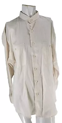 4261 Yves Saint Laurent Shirt Mens Cotton Cream Mandarin Collar Button L • $32.79