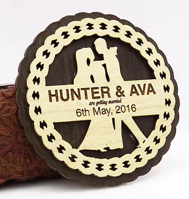 $81.39 • Buy Personalized Save The Date Wooden Engraved Magnets 20 Rustic Wedding-KgC