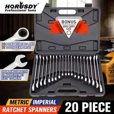 20pc Ratcheting Combination Wrench Set SAE Inch Imperial Metric MM Tool With Box • $52.49