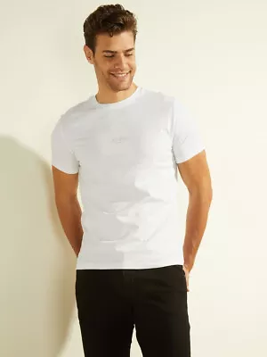 GUESS Men's T Shirt M2GI10I3Z11 FRONT Small Logo Rubber White Regular Fit Aidy • £27.99