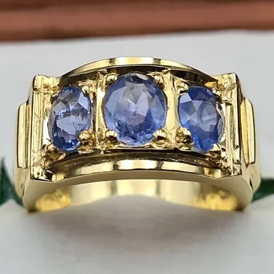 3Ct Oval Cut Natural Blue Sapphire Mens Pinky Ring 14k Yellow Gold Plated Silver • $374.99